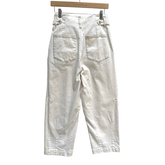 Free People High Rise Wide Leg Crop Pleated Pants Ecru Ivory Gorpcore Thick 2 - Picture 3 of 9